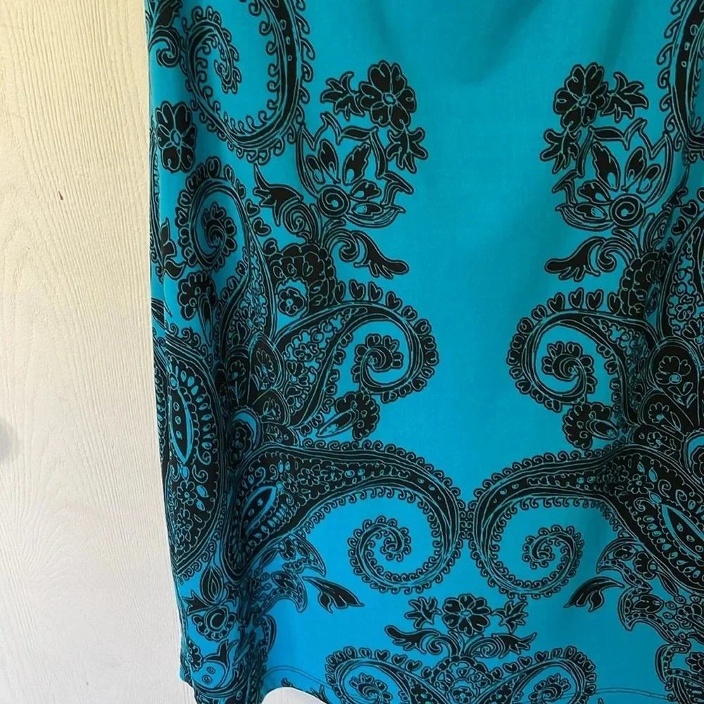 Studio by London Times blue and black patterned midi dress keyhole back size 10